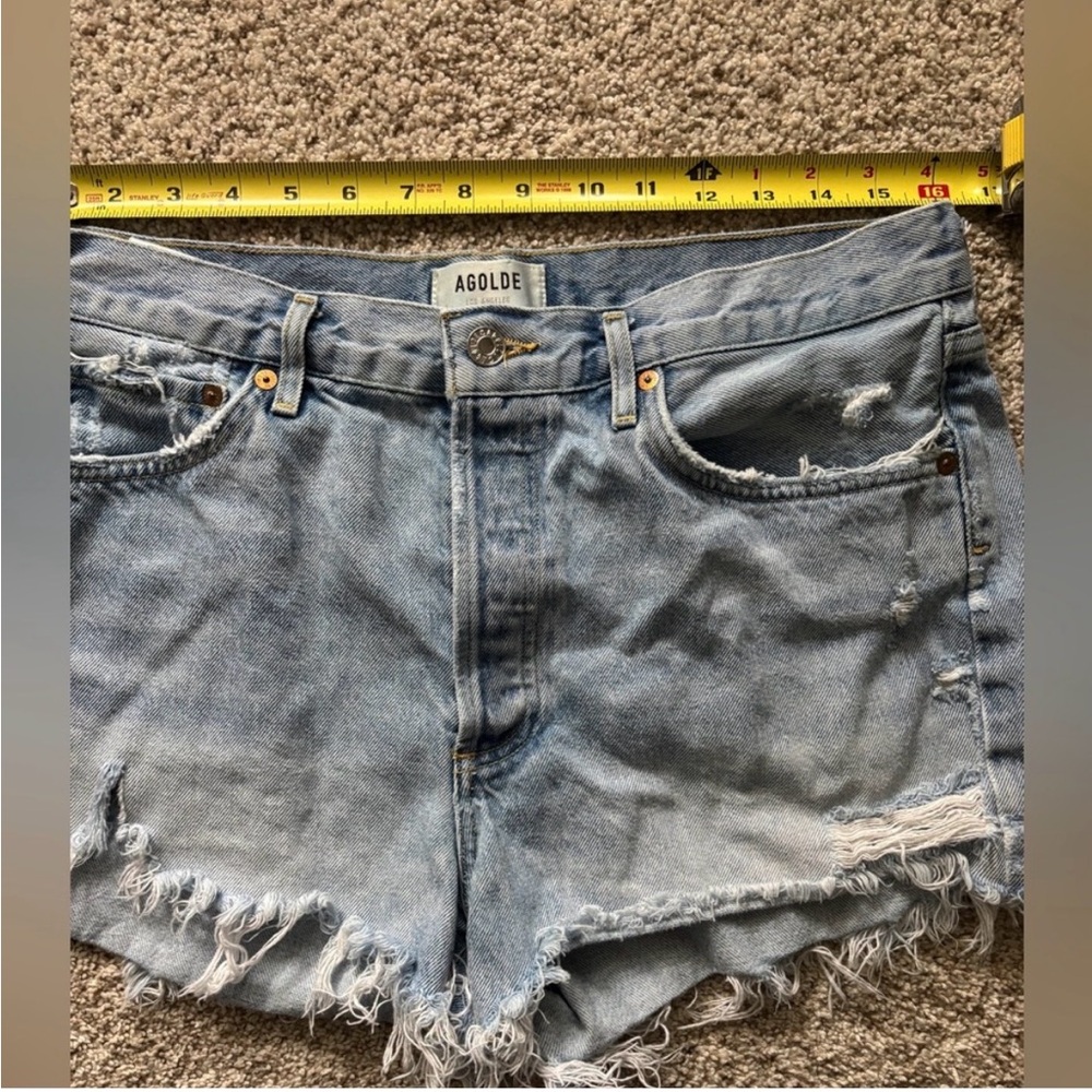 AGOLDE Parker Distressed Denim Cut Off Shorts Light Wash Blue Sz 29 - Picture 10 of 11